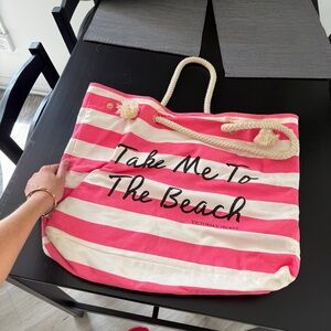 Victoria's Secret Pink and White Striped Beach Bag